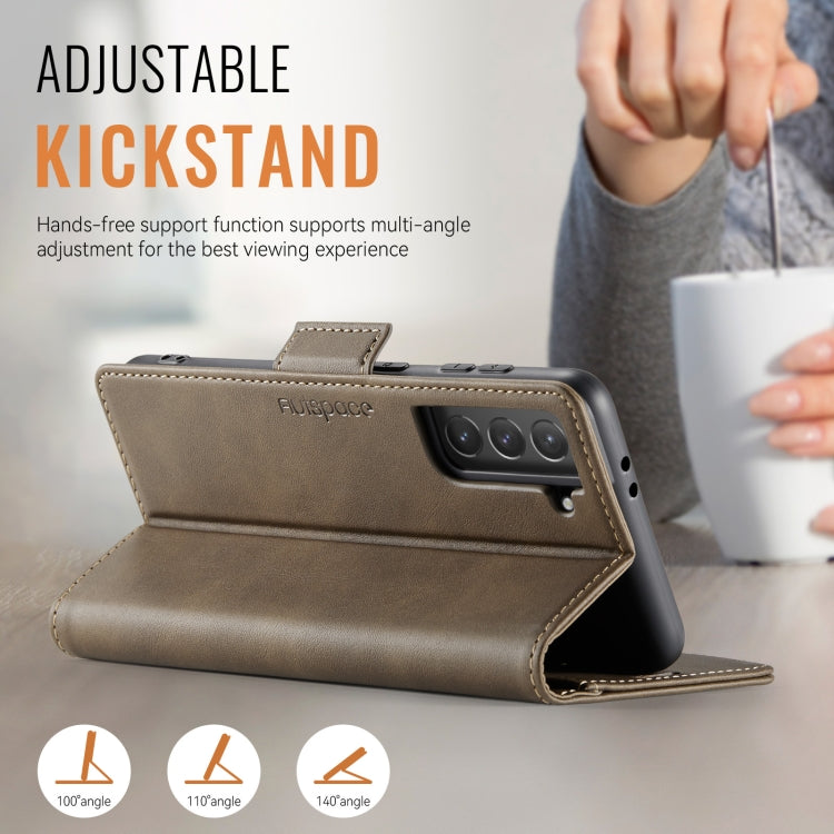 For Samsung Galaxy S22 5G AutSpace A11 Side Buckle MagSafe Magnetic RFID Phone Leather Case(Coffee)