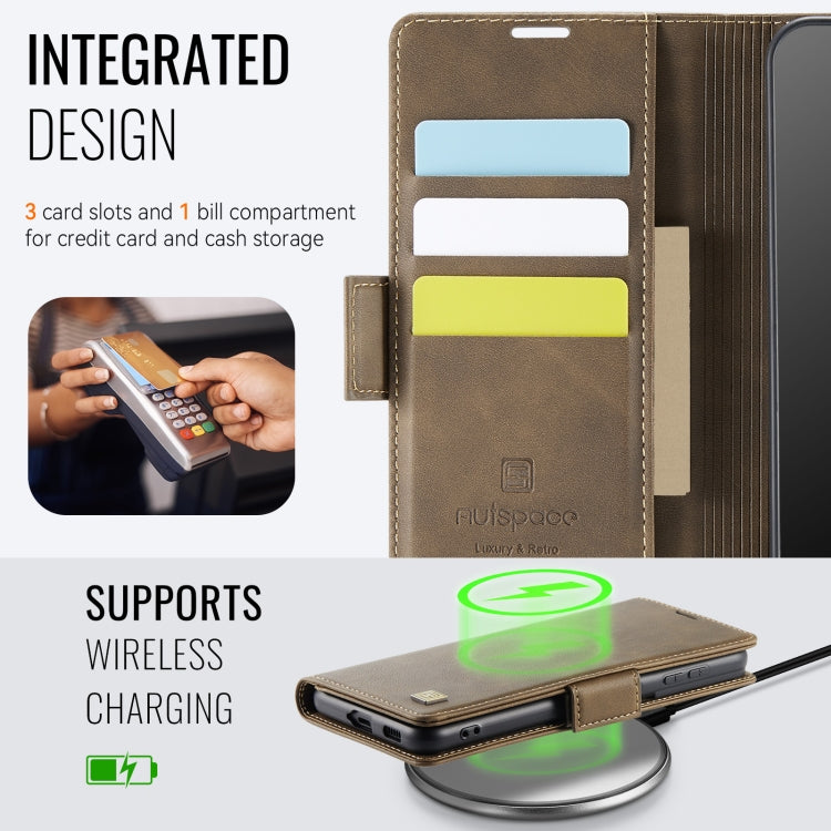 For Samsung Galaxy S22 5G AutSpace A11 Side Buckle MagSafe Magnetic RFID Phone Leather Case(Coffee)
