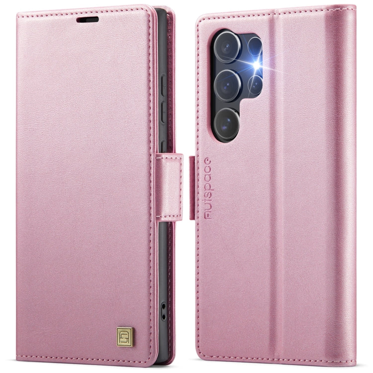 For Samsung Galaxy S23 Ultra 5G AutSpace A11 Side Buckle MagSafe Magnetic RFID Phone Leather Case(Rose Gold)