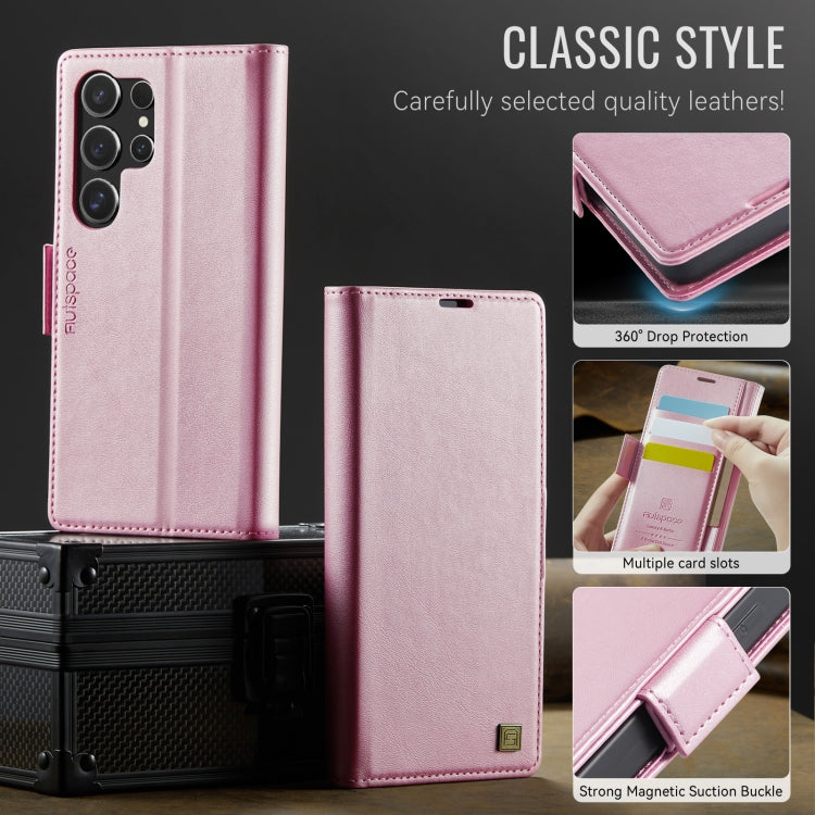 For Samsung Galaxy S23 Ultra 5G AutSpace A11 Side Buckle MagSafe Magnetic RFID Phone Leather Case(Rose Gold)