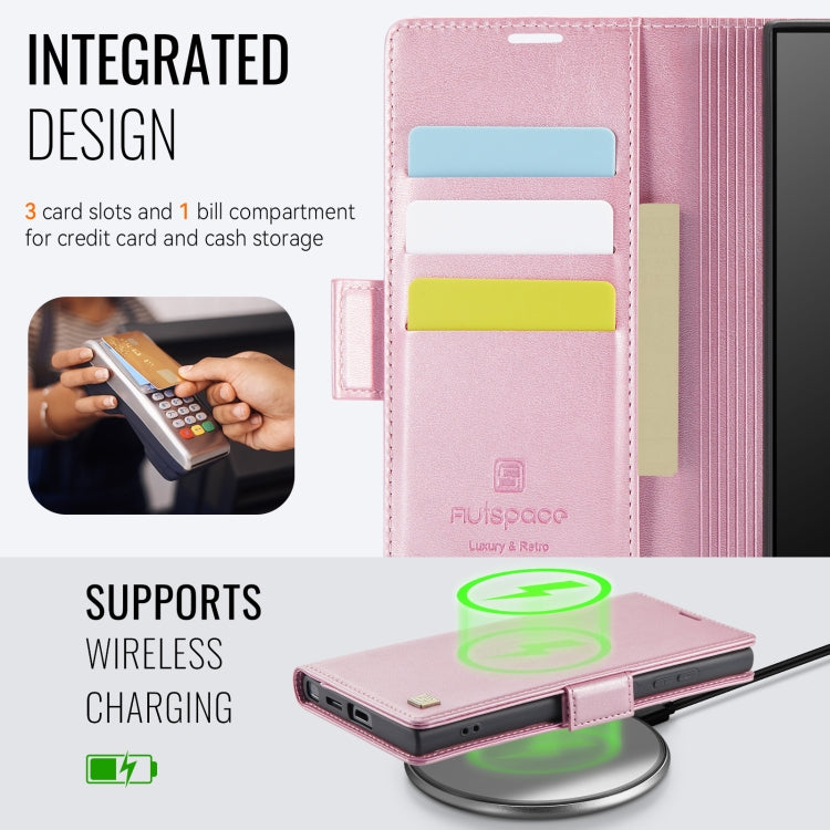 For Samsung Galaxy S23 Ultra 5G AutSpace A11 Side Buckle MagSafe Magnetic RFID Phone Leather Case(Rose Gold)