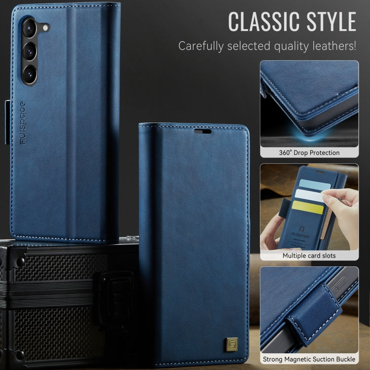 For Samsung Galaxy S23 5G AutSpace A11 Side Buckle MagSafe Magnetic RFID Phone Leather Case(Blue)
