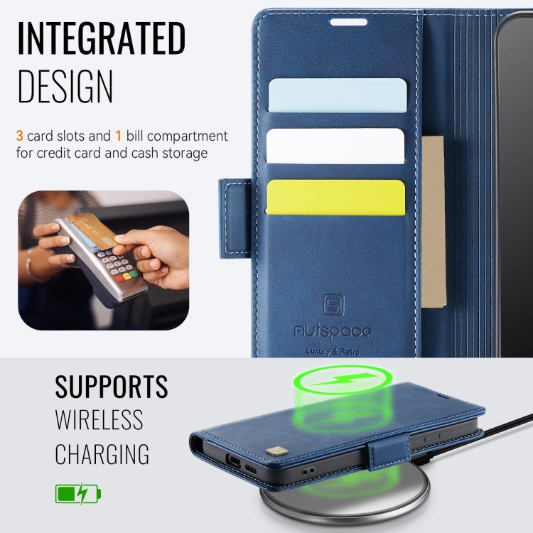 For Samsung Galaxy S23 5G AutSpace A11 Side Buckle MagSafe Magnetic RFID Phone Leather Case(Blue)