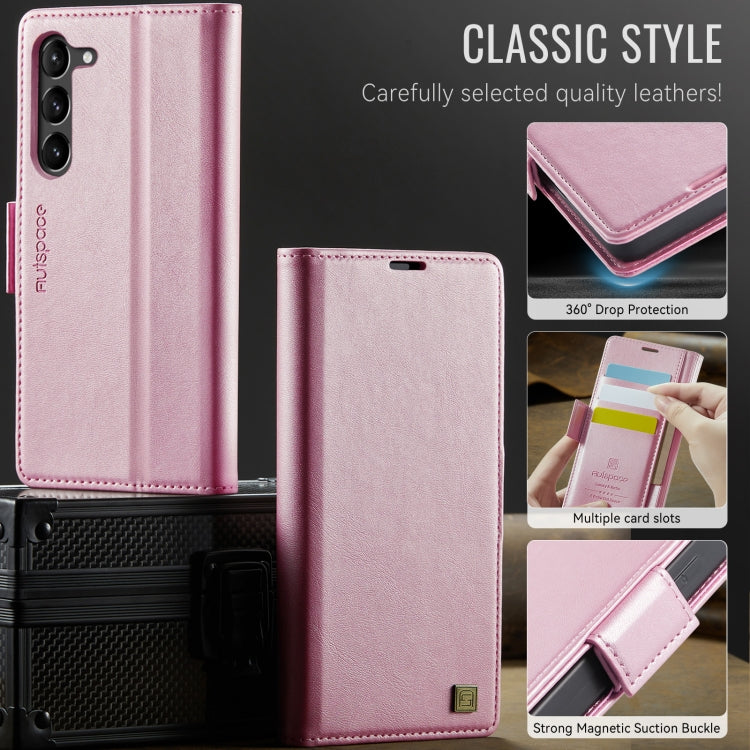 For Samsung Galaxy S23 5G AutSpace A11 Side Buckle MagSafe Magnetic RFID Phone Leather Case(Rose Gold)
