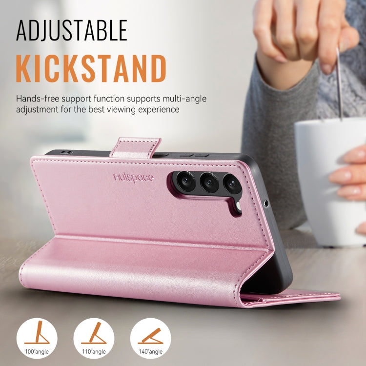 For Samsung Galaxy S23 5G AutSpace A11 Side Buckle MagSafe Magnetic RFID Phone Leather Case(Rose Gold)