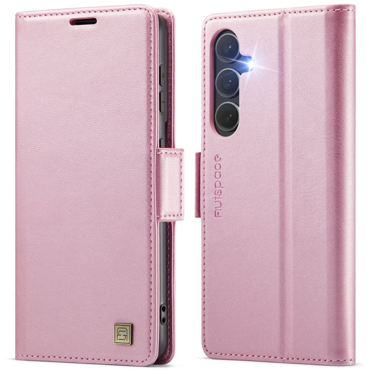 For Samsung Galaxy S24+ 5G AutSpace A11 Side Buckle MagSafe Magnetic RFID Phone Leather Case(Rose Gold)