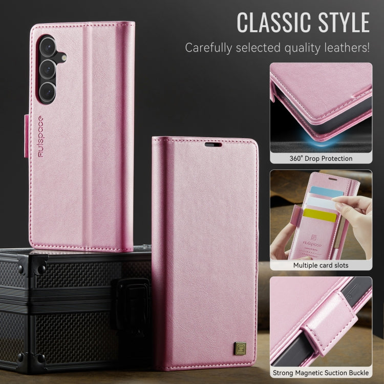 For Samsung Galaxy S24 FE 5G AutSpace A11 Side Buckle MagSafe Magnetic RFID Phone Leather Case(Rose Gold)