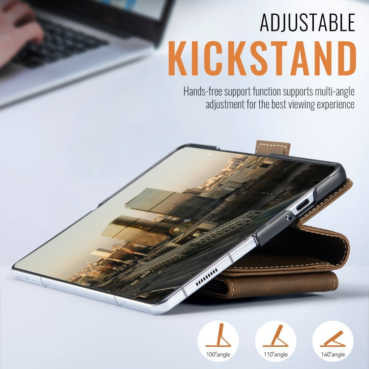 For Samsung Galaxy Z Fold5 5G AutSpace A23 Organ Card Bag Magnetic RFID PU Phone Case(Coffee)