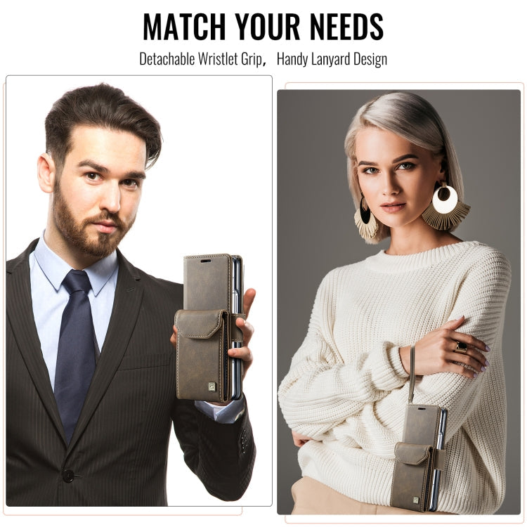 For Samsung Galaxy Z Fold5 5G AutSpace A23 Organ Card Bag Magnetic RFID PU Phone Case(Coffee)