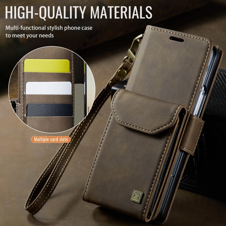 For Samsung Galaxy Z Fold5 5G AutSpace A23 Organ Card Bag Magnetic RFID PU Phone Case(Coffee)