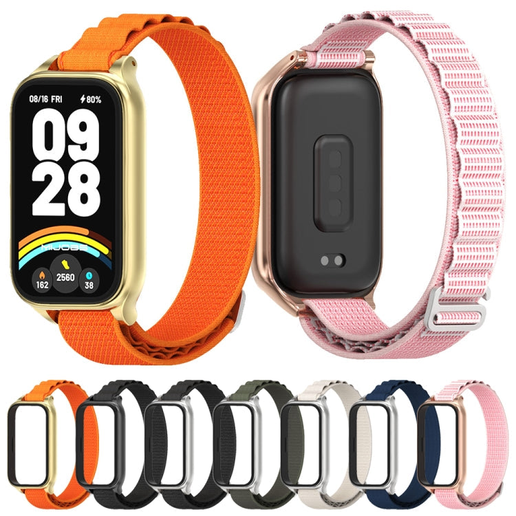 For Xiaomi Smart Band 9 Active / Redmi Band 3 Mijobs Metal Shell Nylon Watch Band(Army Green Silver)