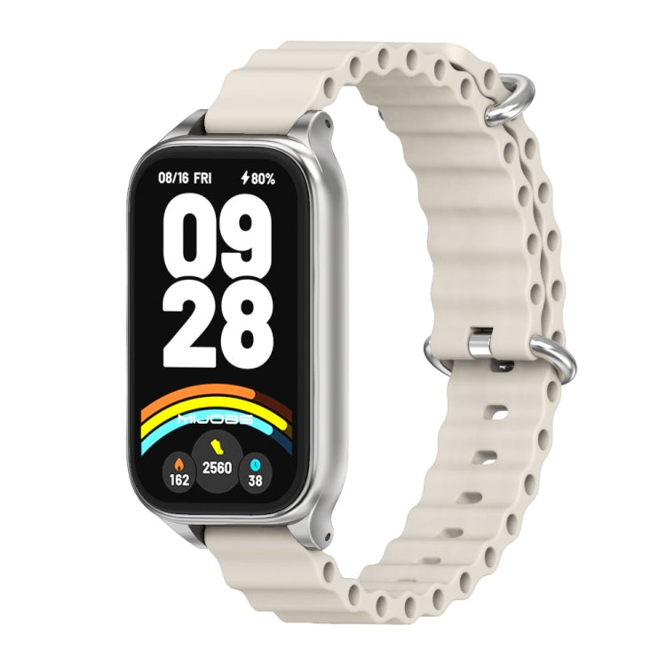 For Xiaomi Smart Band 9 Active / Redmi Band 3 Mijobs Metal Shell Marine Silicone Watch Band(Grey Silver)
