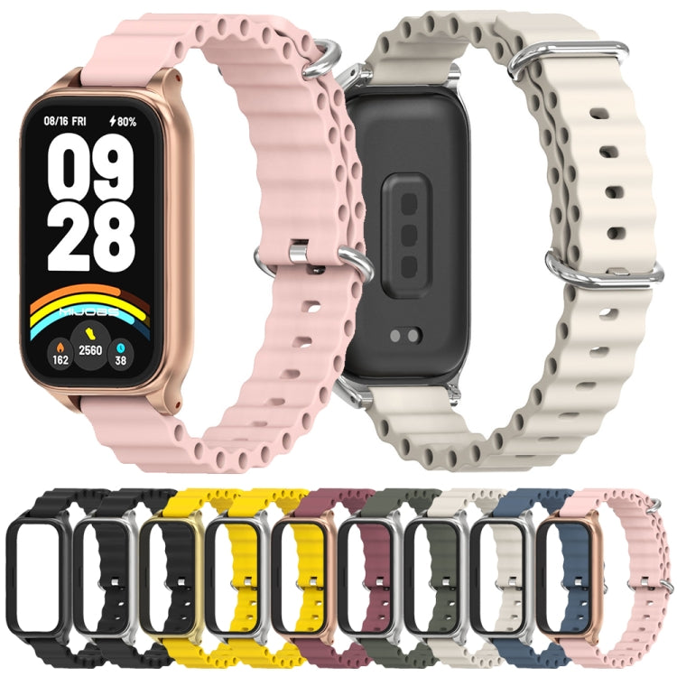 For Xiaomi Smart Band 9 Active / Redmi Band 3 Mijobs Metal Shell Marine Silicone Watch Band(Black Silver)