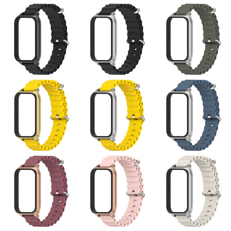 For Xiaomi Smart Band 9 Active / Redmi Band 3 Mijobs Metal Shell Marine Silicone Watch Band(Dark Blue Silver)