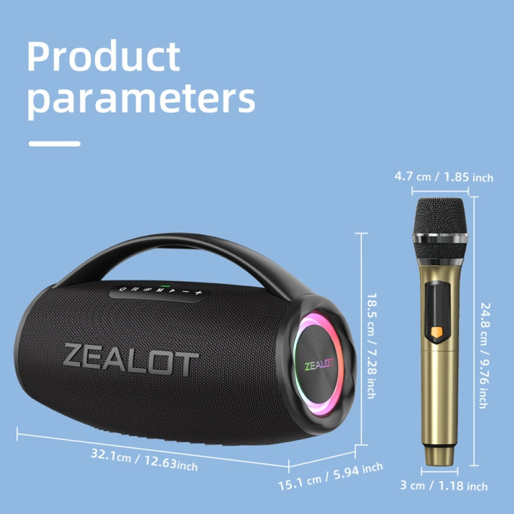 Zealot S97M 80W Outdoor Portable RGB Bluetooth Speaker with Microphone(Black)