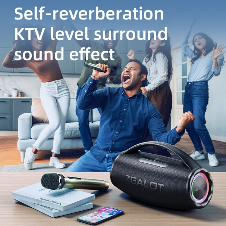 Zealot S97M 80W Outdoor Portable RGB Bluetooth Speaker with Microphone(Black)