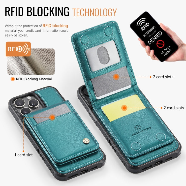For iPhone 16 Pro Max JEEHOOD J06 British Style RFID MagSafe Card Bag PU Phone Case(Green)