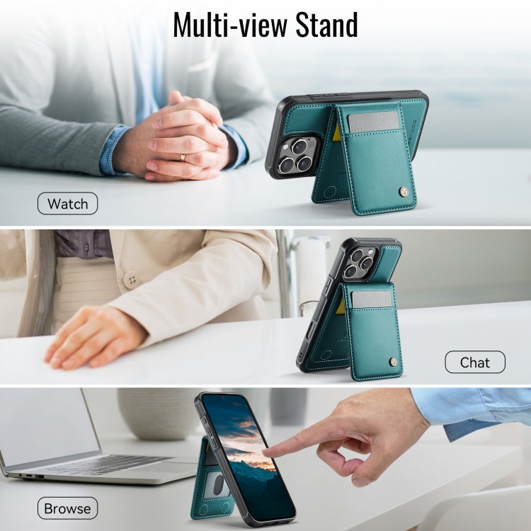 For iPhone 16 Pro Max JEEHOOD J06 British Style RFID MagSafe Card Bag PU Phone Case(Green)
