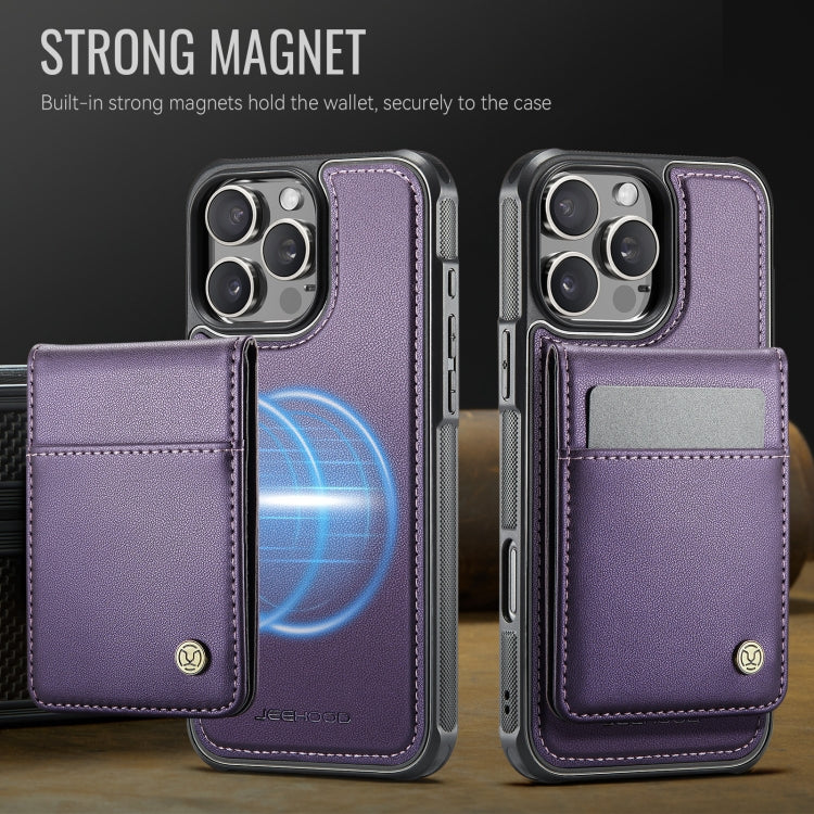For iPhone 16 Pro JEEHOOD J06 British Style RFID MagSafe Card Bag PU Phone Case(Purple)