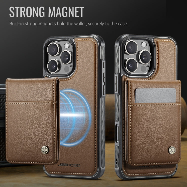 For iPhone 16 Pro JEEHOOD J06 British Style RFID MagSafe Card Bag PU Phone Case(Brown)