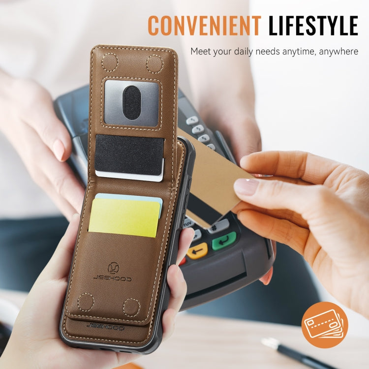 For iPhone 16 Pro JEEHOOD J06 British Style RFID MagSafe Card Bag PU Phone Case(Brown)
