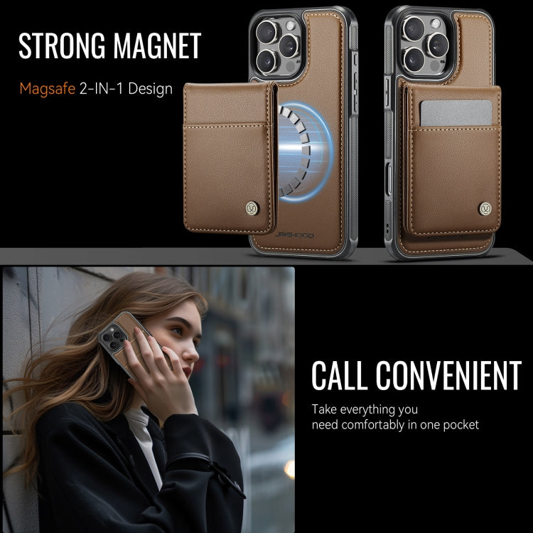 For iPhone 16 Pro JEEHOOD J06 British Style RFID MagSafe Card Bag PU Phone Case(Brown)