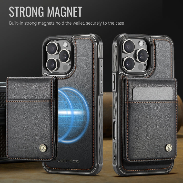For iPhone 16 Pro JEEHOOD J06 British Style RFID MagSafe Card Bag PU Phone Case(Black)
