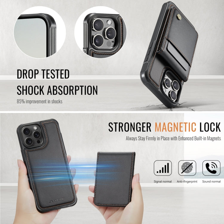 For iPhone 16 Pro JEEHOOD J06 British Style RFID MagSafe Card Bag PU Phone Case(Black)