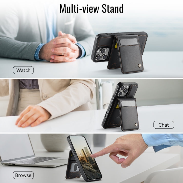For iPhone 16 Pro JEEHOOD J06 British Style RFID MagSafe Card Bag PU Phone Case(Black)