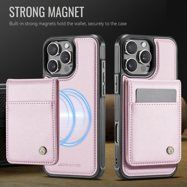 For iPhone 16 Pro JEEHOOD J06 British Style RFID MagSafe Card Bag PU Phone Case(Pink)