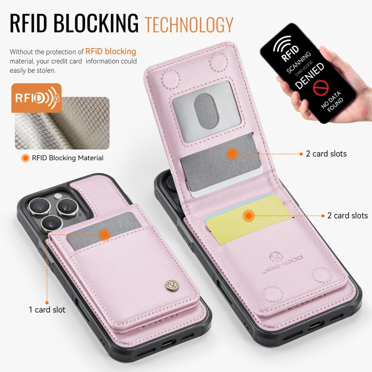 For iPhone 16 Pro JEEHOOD J06 British Style RFID MagSafe Card Bag PU Phone Case(Pink)
