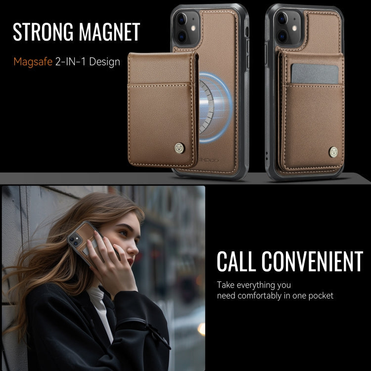 For iPhone 11 JEEHOOD J06 British Style RFID MagSafe Card Bag PU Phone Case(Brown)
