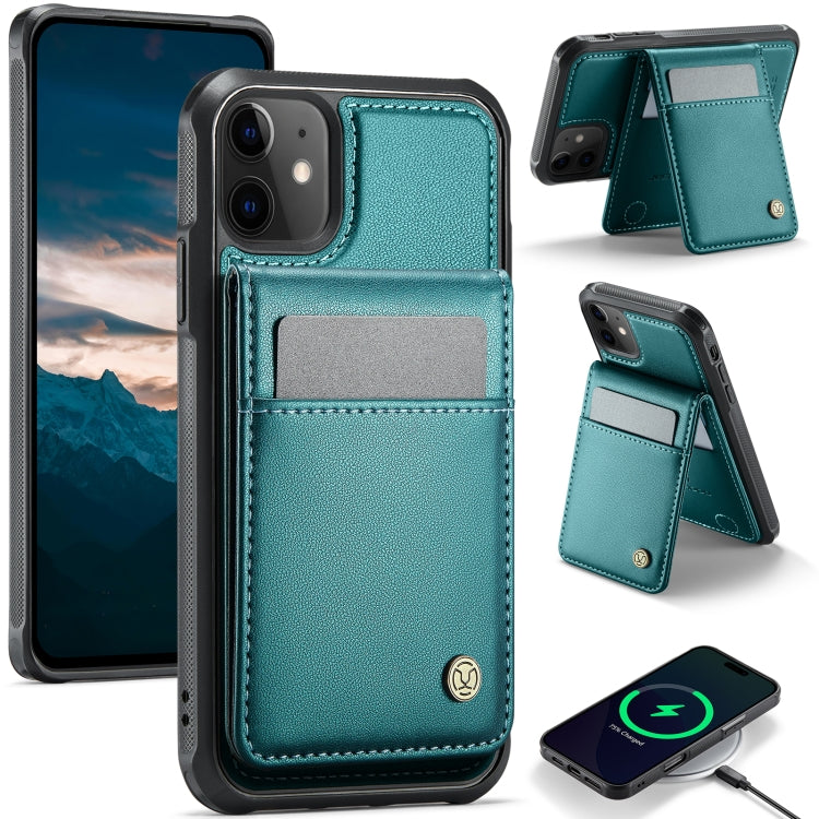 For iPhone 11 JEEHOOD J06 British Style RFID MagSafe Card Bag PU Phone Case(Green)