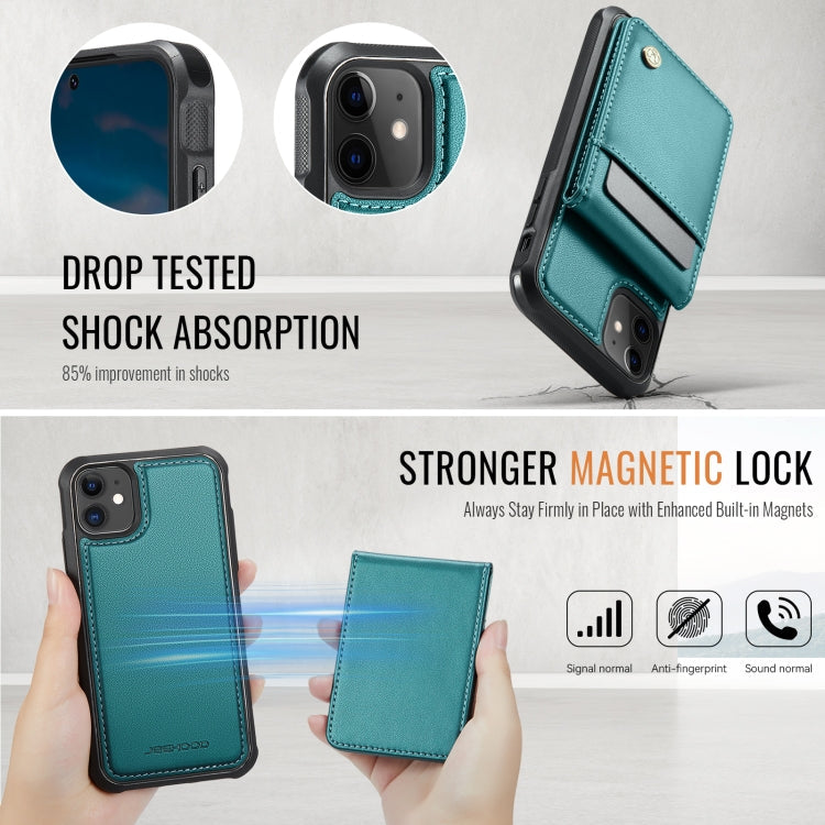 For iPhone 11 JEEHOOD J06 British Style RFID MagSafe Card Bag PU Phone Case(Green)