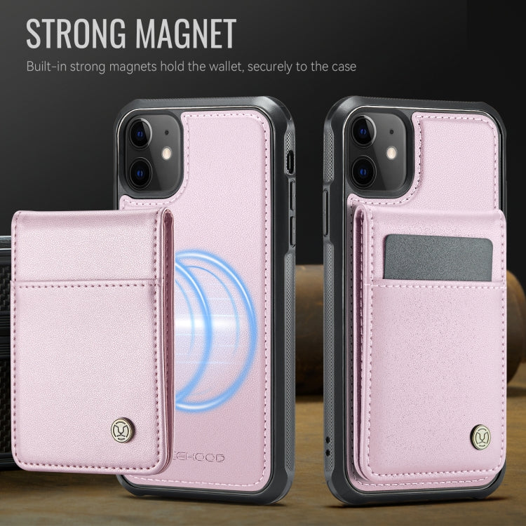 For iPhone 11 JEEHOOD J06 British Style RFID MagSafe Card Bag PU Phone Case(Pink)