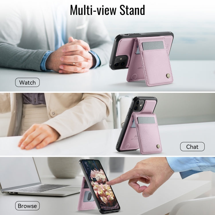 For iPhone 11 JEEHOOD J06 British Style RFID MagSafe Card Bag PU Phone Case(Pink)