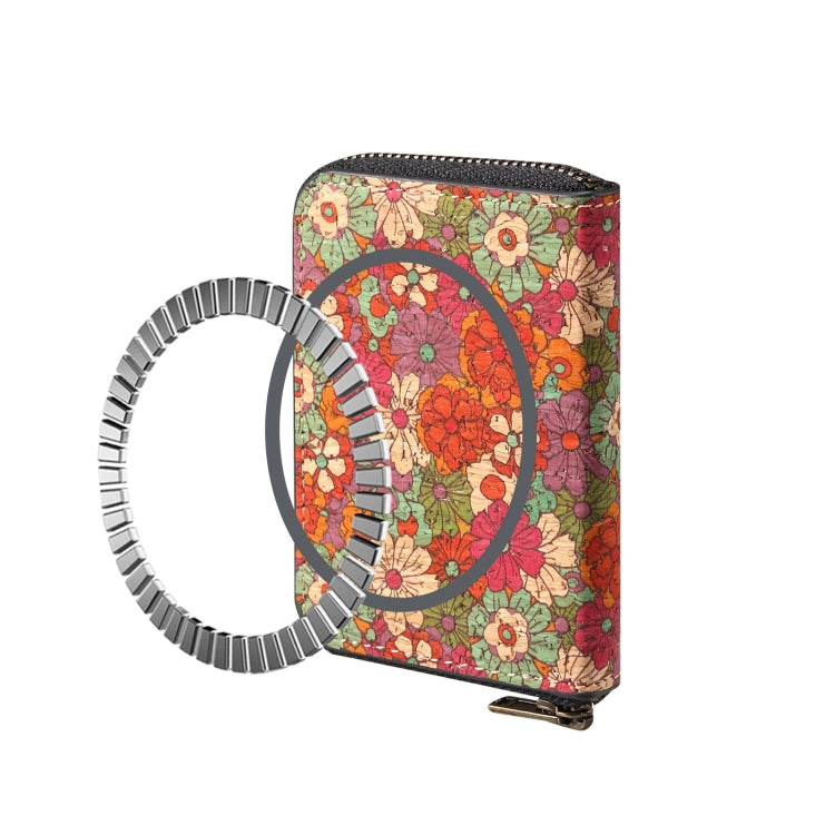 Denior V16 Flower MagSafe RFID Zipper Wallet Card Bag Case(Red)
