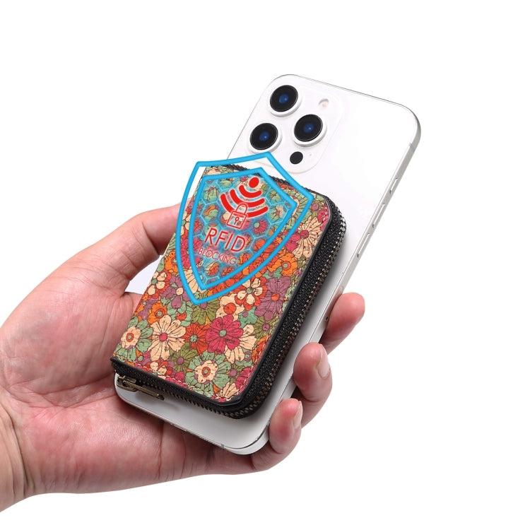 Denior V16 Flower MagSafe RFID Zipper Wallet Card Bag Case(Red)