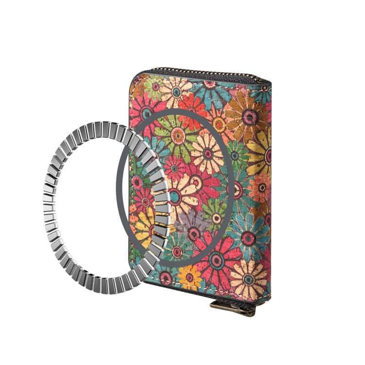 Denior V16 Flower MagSafe RFID Zipper Wallet Card Bag Case(Green)