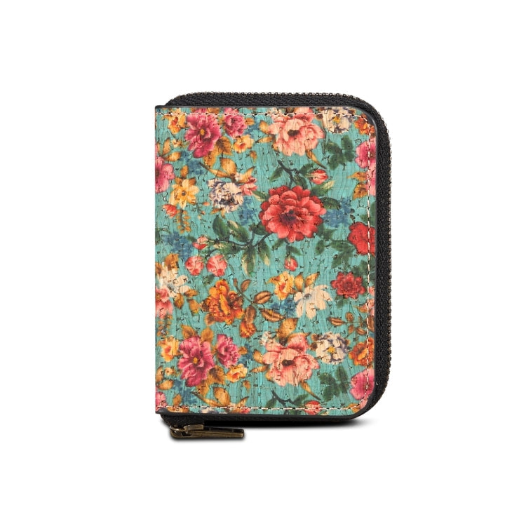 Denior V16 Flower MagSafe RFID Zipper Wallet Card Bag Case(Blue)