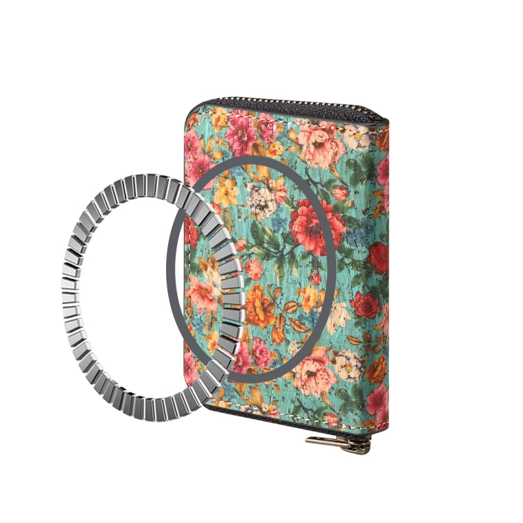 Denior V16 Flower MagSafe RFID Zipper Wallet Card Bag Case(Blue)