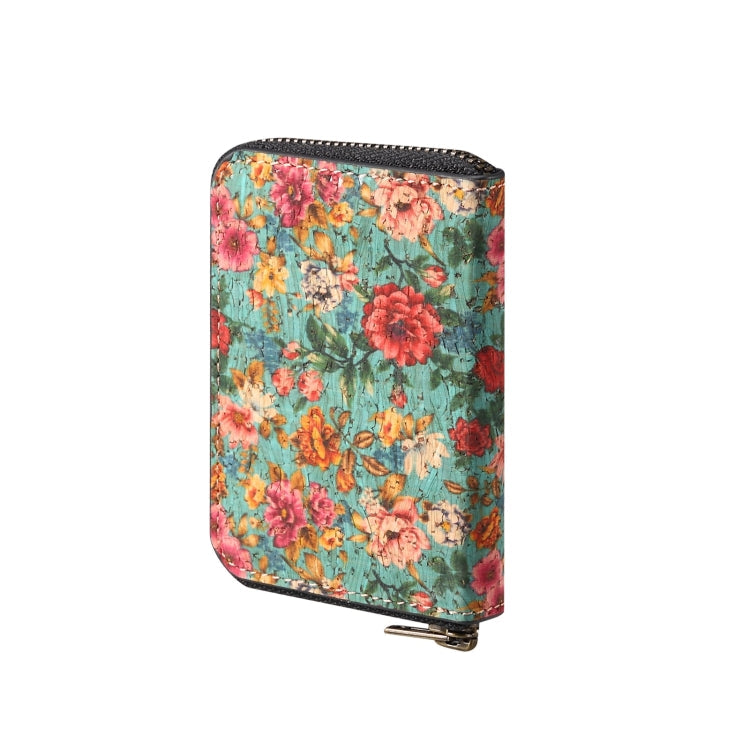 Denior V16 Flower MagSafe RFID Zipper Wallet Card Bag Case(Blue)