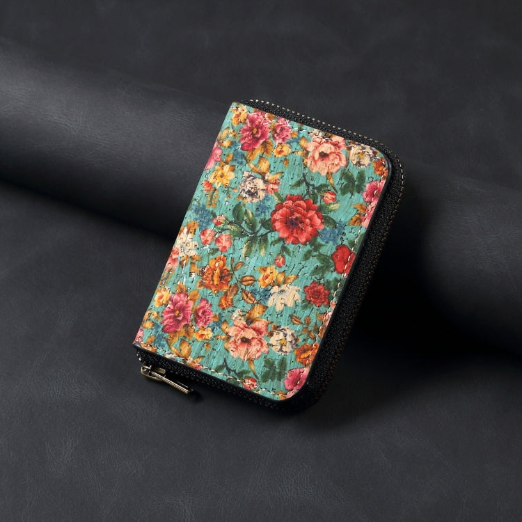 Denior V16 Flower MagSafe RFID Zipper Wallet Card Bag Case(Blue)