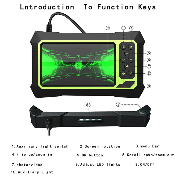 8mm 1080P IP68 Waterproof 4.3 inch Screen Single Camera Digital Endoscope, 7m, 5m, 2m