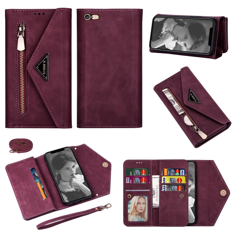 Skin Feel Zipper Horizontal Flip Leather Case with Holder & Card Slots & Photo Frame & Lanyard & Long Rope, For iPhone 6, For iPhone 6 Plus, For iPhone 7 / 8 / SE (2020), For iPhone 7 Plus / 8 Plus