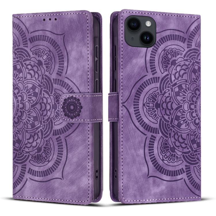 Mandala Embossed Retro Frosted Leather Phone Case, For iPhone 16, For iPhone 15 Pro Max, For iPhone 15 Pro, For iPhone 15 Plus