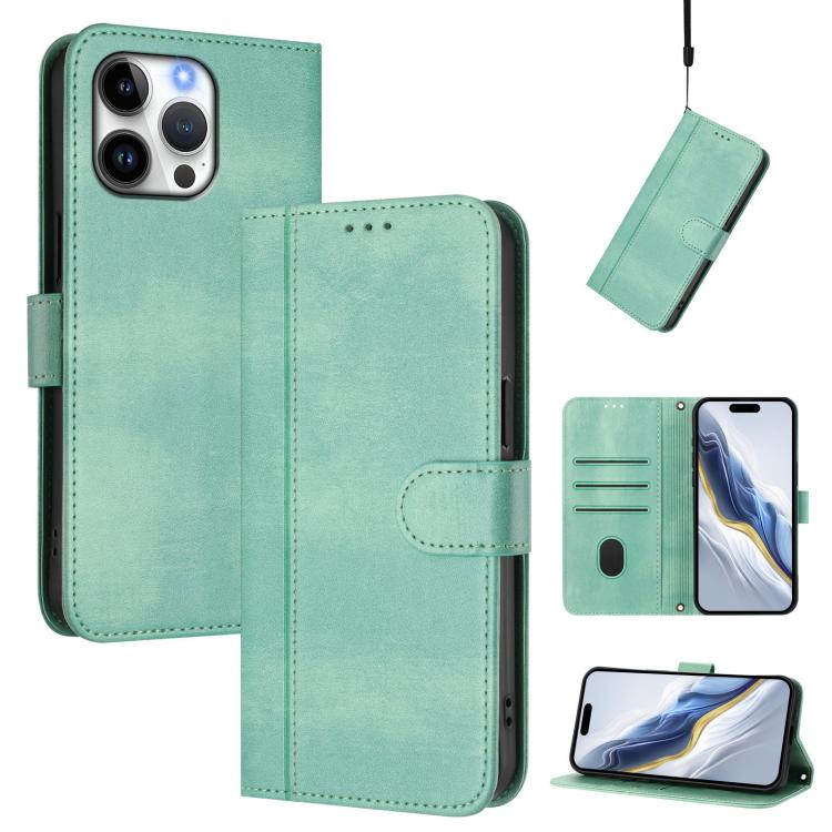 Line Splicing Buckle Retro Leather Phone Case, For iPhone 16 Pro, For iPhone 16 Plus, For iPhone 16