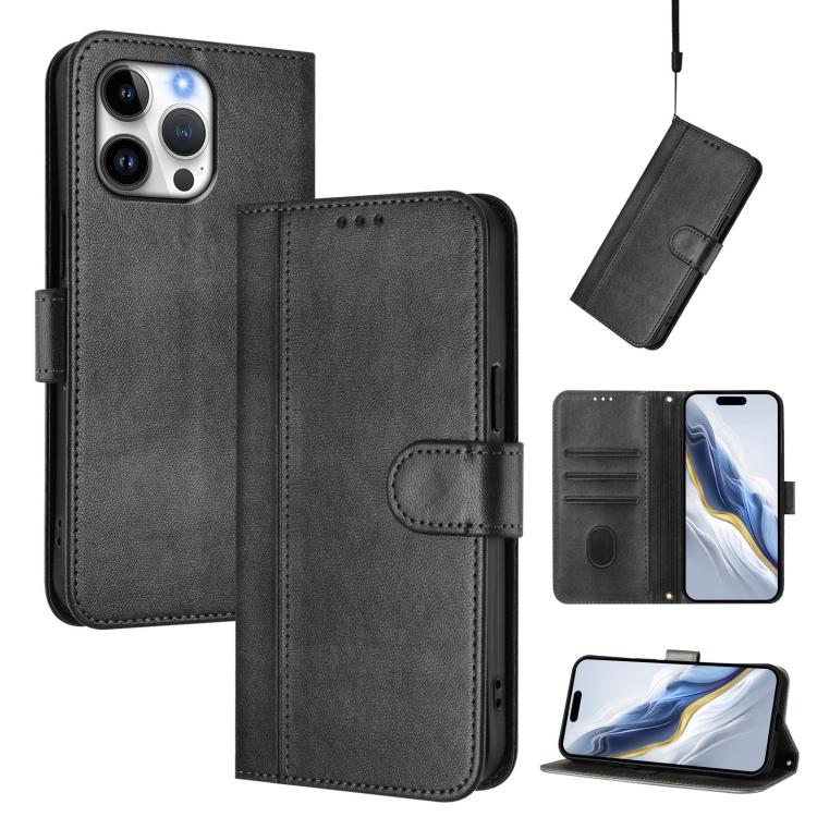 Line Splicing Buckle Retro Leather Phone Case, For iPhone 16 Pro, For iPhone 16 Plus, For iPhone 16