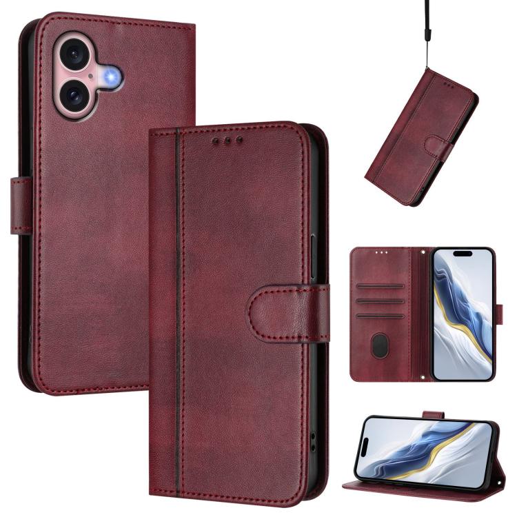 Line Splicing Buckle Retro Leather Phone Case, For iPhone 16 Pro, For iPhone 16 Plus, For iPhone 16