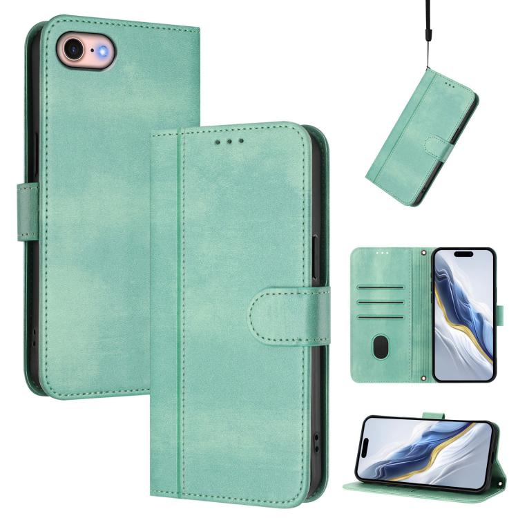 Line Splicing Buckle Retro Leather Phone Case, For iPhone 14 Pro, For iPhone 14 Pro Max, For iPhone 7 / 8 / SE 2022